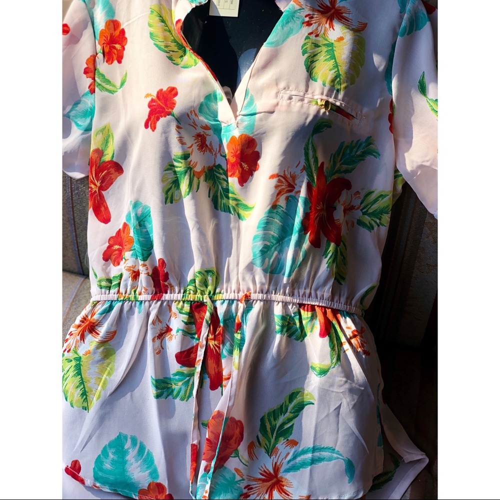 SOLD Sheer Tropical Floral Blouse